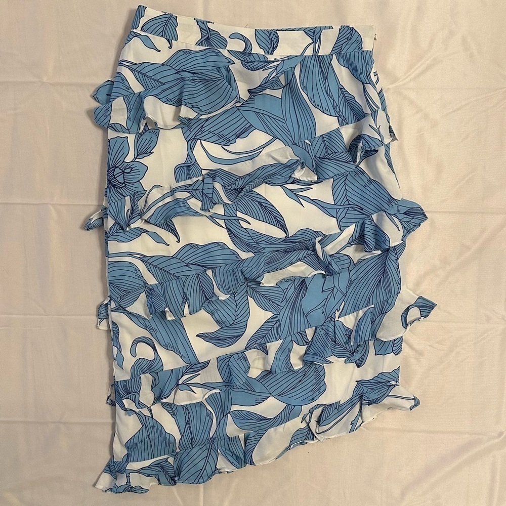 Walter Baker Vera Skirt Paradise Palm Ruffles Slanted hem Sz 8